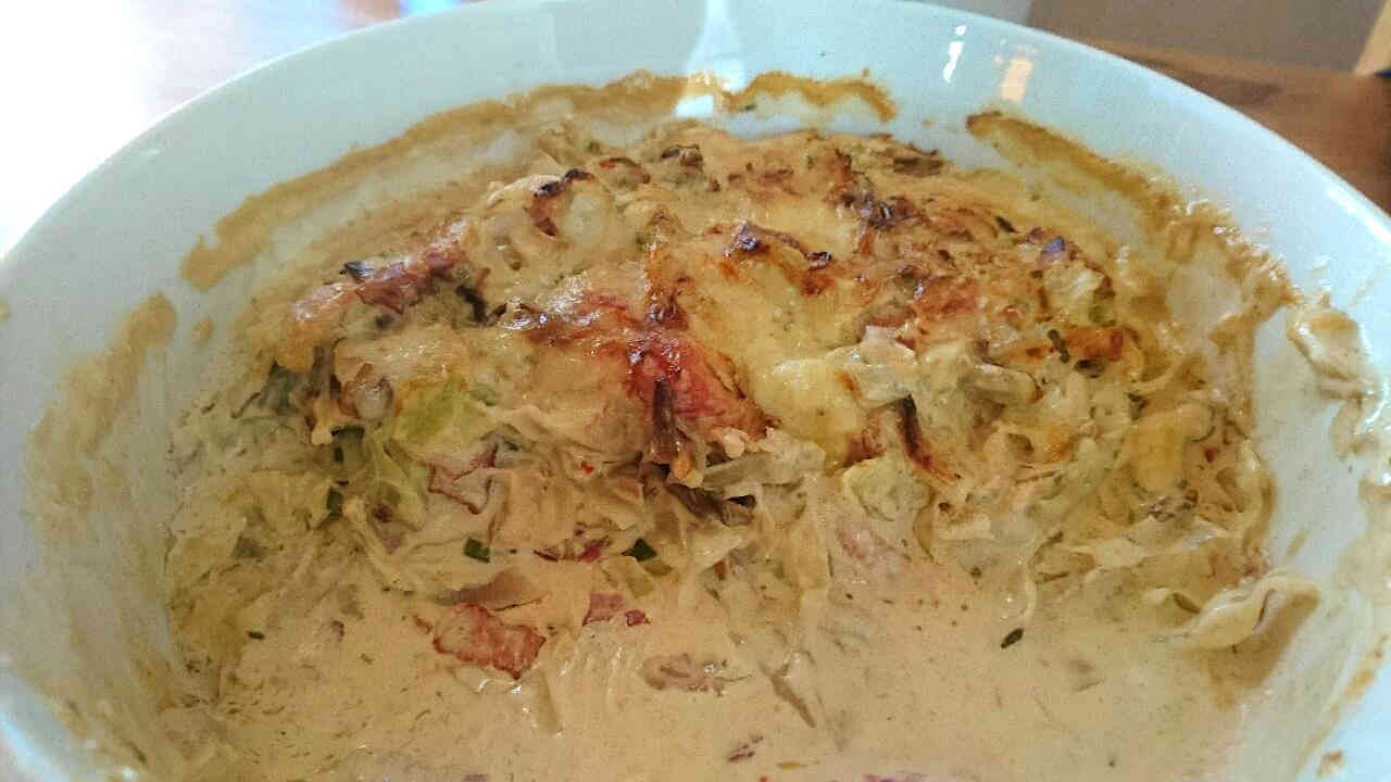 Vitkålsgratäng med svamp och bacon Vitkålsgratäng med svamp och bacon
