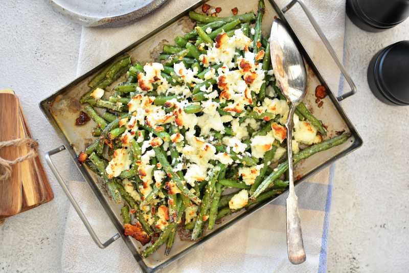 Haricots verts i ugn med fetaost 6 Haricots verts i ugn med fetaost sett uppifrån.