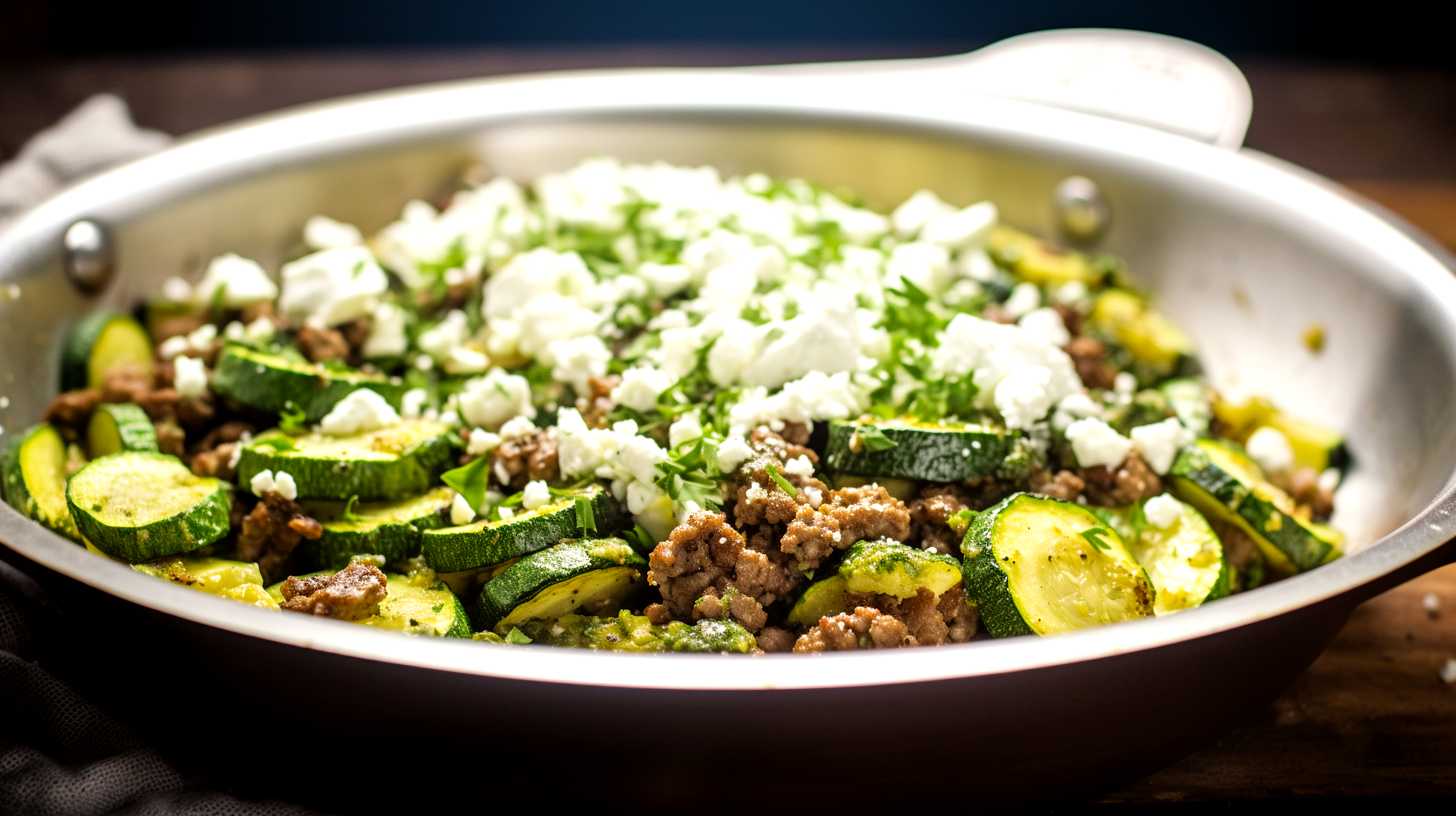 Köttfärs- och zucchinipanna med pesto Köttfärs- och zucchinipanna med pesto