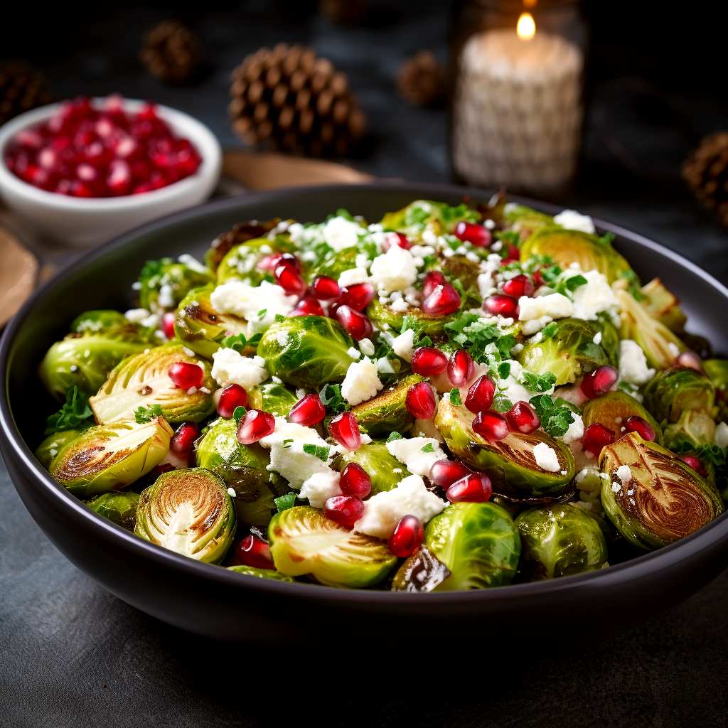 Stekt brysselkål med fetaost och granatäpple Stekt brysselkål med fetaost och granatäpple