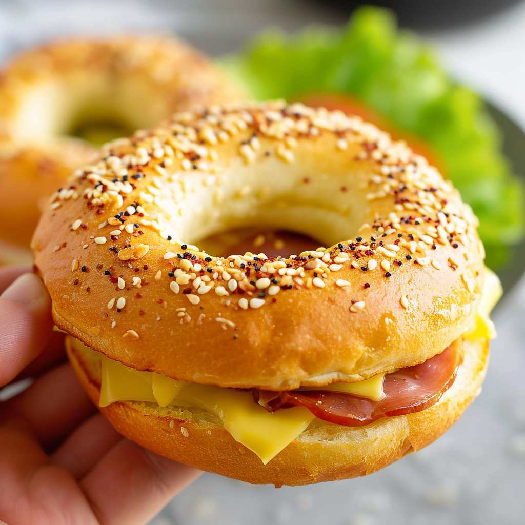 Bagels 3 Bagel fylld med ost och skinka.