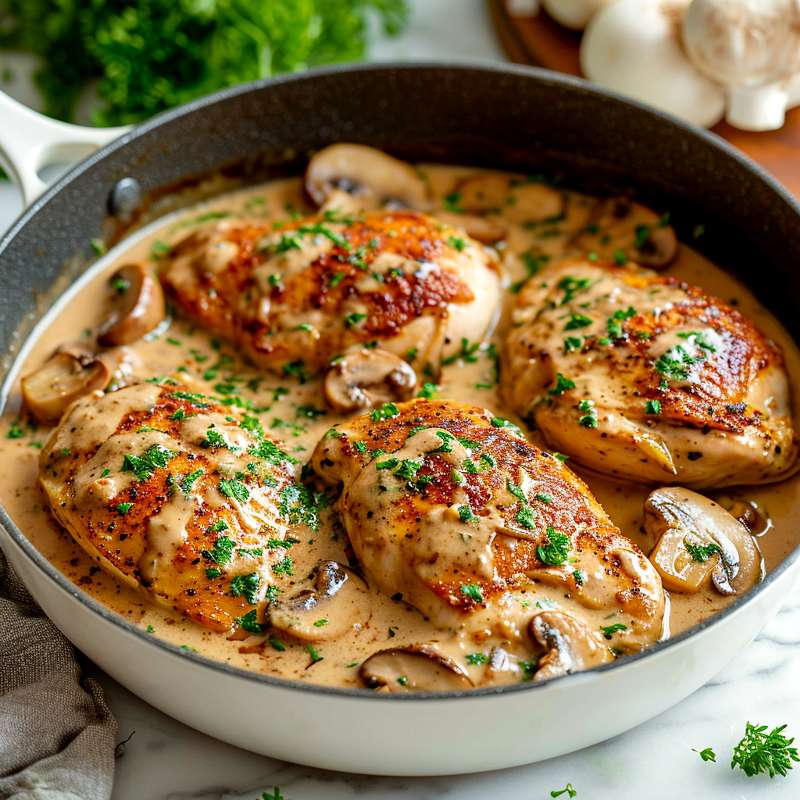 Kyckling i krämig balsamvinägersås med champinjoner och lök Kyckling i krämig balsamvinägersås med champinjoner och lök