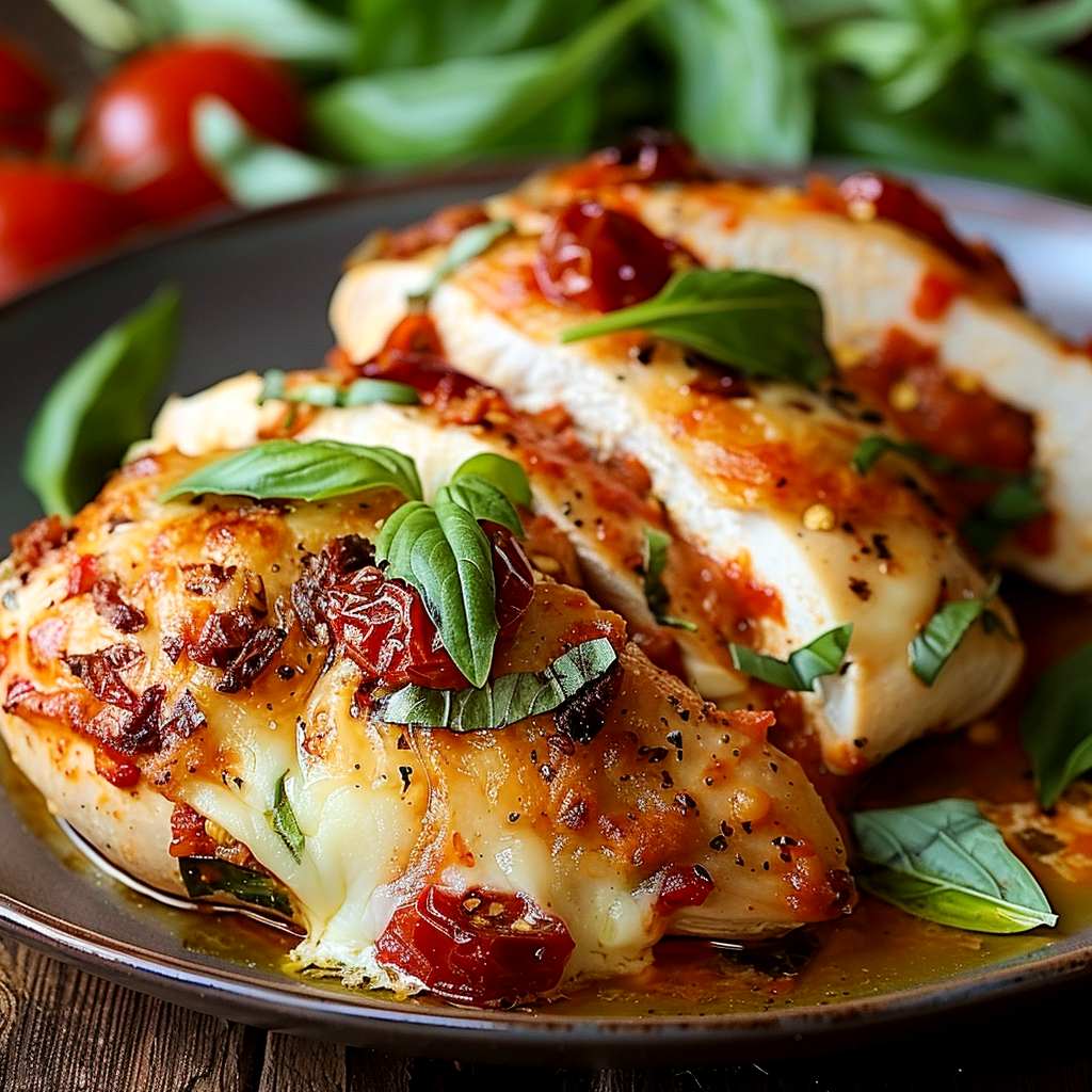 Mozzarella och tomatfylld kycklingfilé Mozzarella och tomatfylld kycklingfilé